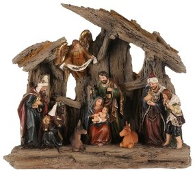 Karácsonyi dekoráció Betlehem három királyokkal ésangyallal, polirezín, LED, barna, 20x23x7cm