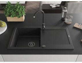 Mexen Leo, gránit mosogató 900x500x190 mm, 1 kamrás, fekete, fekete szifonnal, 6501901010-77-B