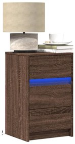 Barna tölgyszínű szerelt fa éjjeliszekrény LED-fényekkel