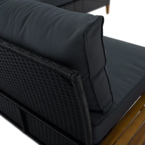 Kerti rattan szett, akácfa, fekete/szürke/természetes, MALKOM