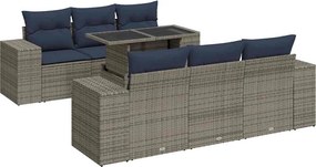 vidaXL 7 részes szürke polyrattan akácfa kerti ülőgarnitúra párnákkal