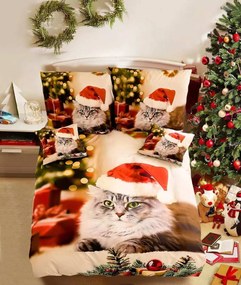 3 részes ágyneműhuzat Polycotton Christmas Cat 200x140cm+90x70cm TiaHome