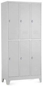 Fém szekrény - 6 doboz, 90 x 45 x 195 cm, fix lábakkal, lakathoz zár, világos szürke - ral 7035
