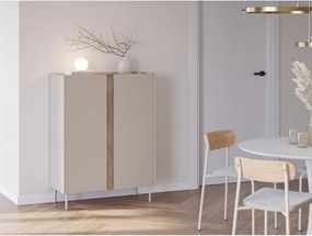 Krémszínű-natúr színű szekrény tölgyfa dekorral 90x120x40 cm Lucile – Marckeric