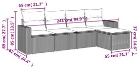 5 részes világosszürke polyrattan kerti ülőgarnitúra párnákkal