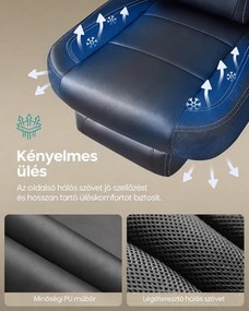 SONGMICS gamer szék lábtartóval, ergonomikus irodai szék fej- és deréktámasszal, 135°-ig dönthető, 150 kg, fekete