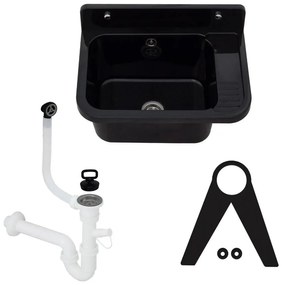 Mosogató Quality Universe, univerzális műanyag mosogató 50x34x31 cm + szifon, 1 kamrás, fekete, SKQ-KGK50-BK
