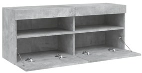 betonszürke falra szerelhető TV-szekrény LED-del 100x30x40 cm