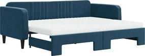 vidaXL kék kihúzható bársony heverő matraccal 90 x 200 cm