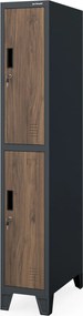 Öltözőszekrény fém munkahelyi mély 2 ajtós antracit/dió, 292x1720x600 mm: BARTEK 1 Plus D600 Eco Design