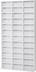 HOMCOM CD/DVD Tároló Polc 1116 CD-hez 36 Magasságban Állítható Rekesszel 195 x 102 x 23.5 cm Fehér | Aosom