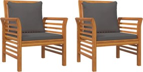 vidaXL 2 db tömör akácfa kanapéfotel sötétszürke párnákkal