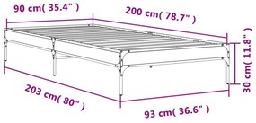 sonoma tölgyszínű szerelt fa és fém ágykeret 90 x 200 cm