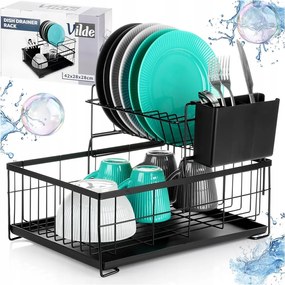Csepegtető Nagy Szárítógép edények tányérok evőeszközök 2 szintes fekete fém XXL