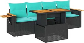vidaXL 5 részes fekete polyrattan kerti kanapészett párnákkal