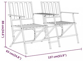 kétszemélyes fekete acél összecsukható kerti pad 137 cm