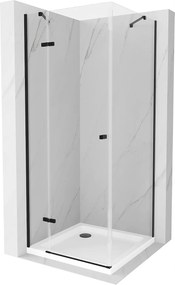 Mexen Roma, zuhanykabin 1 szárnyú ajtóval 90 (ajtó) x 90 (fali) cm, 6 mm átlátszó üveg, fekete profil, vékony zuhanytálca 5 cm fehér, fekete szifonna…