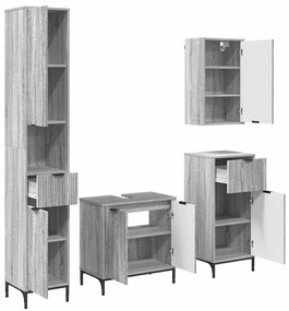 Fürdőszoba bútor szett fiókkal Szürke Sonoma Műanyag fa, fém