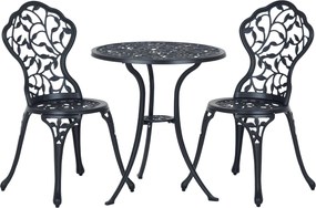Outsunny 3 darabos öntött alumínium bistro szett erkélybútor szett 2 székkel kültéri kertbútor fekete | Aosom