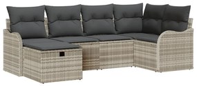 6 darabos kertibútor szett párnákkal, világosszürke poli rattan, 2 személyes kertibútor párnákkal, világosszürke poli rattan