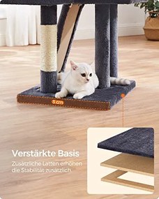 Macska kaparóoszlop, többszintes 135 cm macska kaparófa, sötétszürke