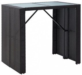 5 részes fekete polyrattan és üveg kültéri bárgarnitúra