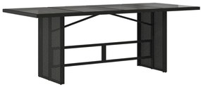 fekete polyrattan üveglapos kerti asztal 190 x 80 x 75 cm