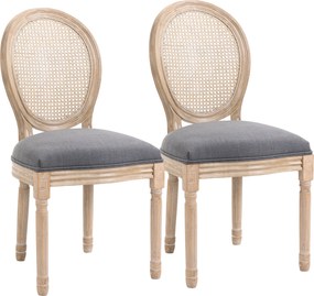 HOMCOM 2 darabos étkezőszék szett rattan háttámlával, lenhatású, kárpitozott francia stílusú szék, nappaliba és étkezőbe, szürke | Aosom