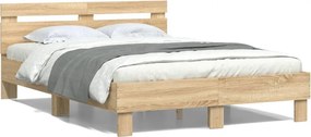 vidaXL sonoma tölgy színű szerelt fa ágykeret fejtámlával 135 x 190 cm