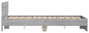 szürke sonoma színű ágykeret fejtámlával és LED-del 120x190 cm