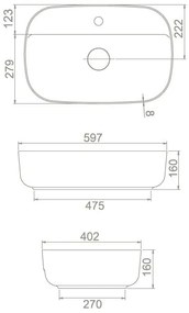 CeraStyle AQUA - PULTRA ültethető - Top Counter - porcelán mosdó - 60 x 40 cm