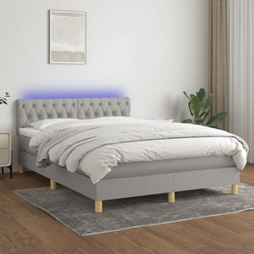 világosszürke szövet rugós és LED-es ágy matraccal 140x200 cm