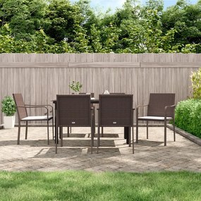 7 részes polyrattan és acél kerti étkezőgarnitúra párnával