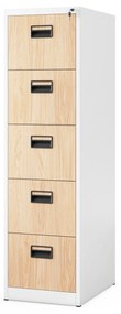 Fém irattartó szekrény, 5 fiókos SARA V5, 460 x 1630 x 620 mm, Eco Design: fehér/ sonoma tölgy