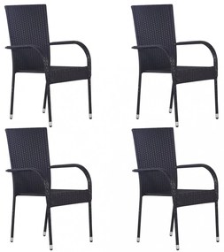 4 db fekete rakásolható polyrattan kültéri szék