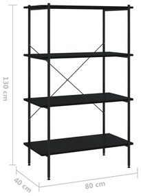 fekete 4 szintes polcrendszer 80 x 40 x 130 cm