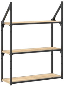 3 szintes sonoma tölgy színű szerelt fa fali polc 60x21x78,5 cm
