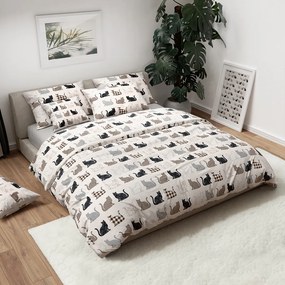 Renforcé pamut ágynemű PATTERNED CATS bézs Ágyneműhuzat mérete: 2 db 70 x 90 cm | 200 x 220 cm