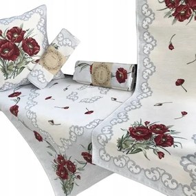 Asztalterítő Pipacsok szürke szegély 40x100 cm Chenille 0,4x1 m