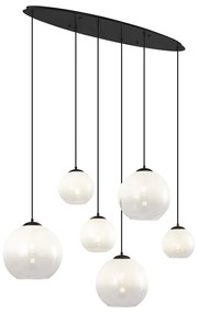 Modern fekete függőlámpa fehér üveggel, téglalap alakú, 6-lámpás - Misty