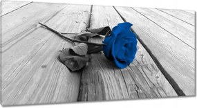 Vászonkép 115x55 Kék rózsa a deszkákon