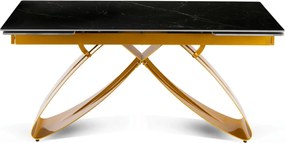 Kihúzható kerámia étkezőasztal 160–240 cm méretben, fekete márvány/arany színben LUIGI