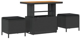 8 Részes Kerti Sofa Szett Párnákkal Fekete Polirattan Akácia, 2-Fős Kerti Sofa Párnákkal Fekete Polirattan, 3 Részes Kerti Étkező Szett Párnákkal Fekete Polirattan Akácia