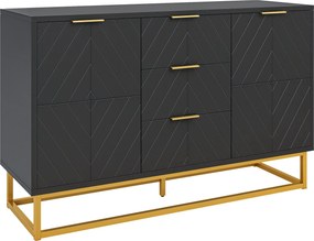 HOMCOM Modern Tálaló Buffét 3 Fiókkal, 2 Ajtóval és Állítható Polccal Az Étkezőbe / Konyhába – Anti-tip 120x40x76 cm Fekete | Aosom