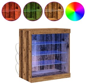Oldalbord LED világítással, Régi fa 60,5x37x67 cm