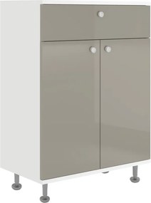 Zaria 2 ajtós, 1 fiókos fürdőszobai szekrény, Fényes szürke / Fehér, MDF, 60 x 35 x 85 cm