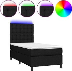 vidaXL fekete szövet rugós és LED-es ágy matraccal 80 x 200 cm