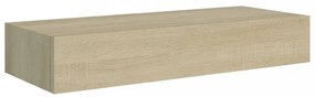 2 db tölgyszínű MDF falra szerelhető fiókos polc 60x23,5x10 cm