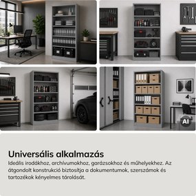 Fém irodai polc, csavarozott, zárt hátlap, szürke, 900x1950x450 mm: RUFUS