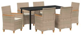 vidaXL Kert étkező szett 7 pcs Bézs polirattan